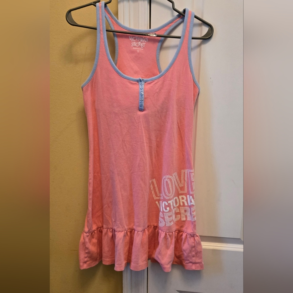Victoria's Secret Womens Pink Chemise Pjs with Blue Trim Vintage Y2k Love VS